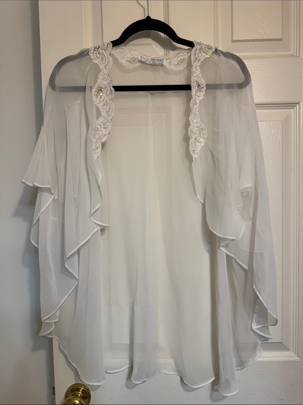 Delicate White Chiffon Overlay Shrug with Lace Trim